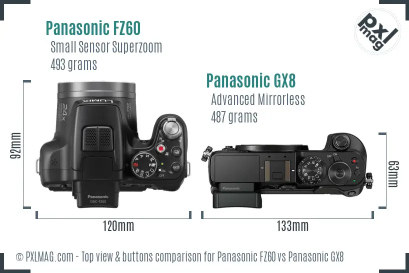 Panasonic FZ60 vs Panasonic GX8 top view buttons comparison