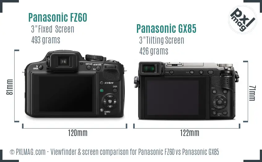 Panasonic FZ60 vs Panasonic GX85 Screen and Viewfinder comparison