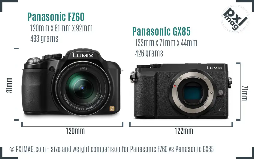 Panasonic FZ60 vs Panasonic GX85 size comparison