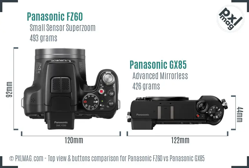 Panasonic FZ60 vs Panasonic GX85 top view buttons comparison
