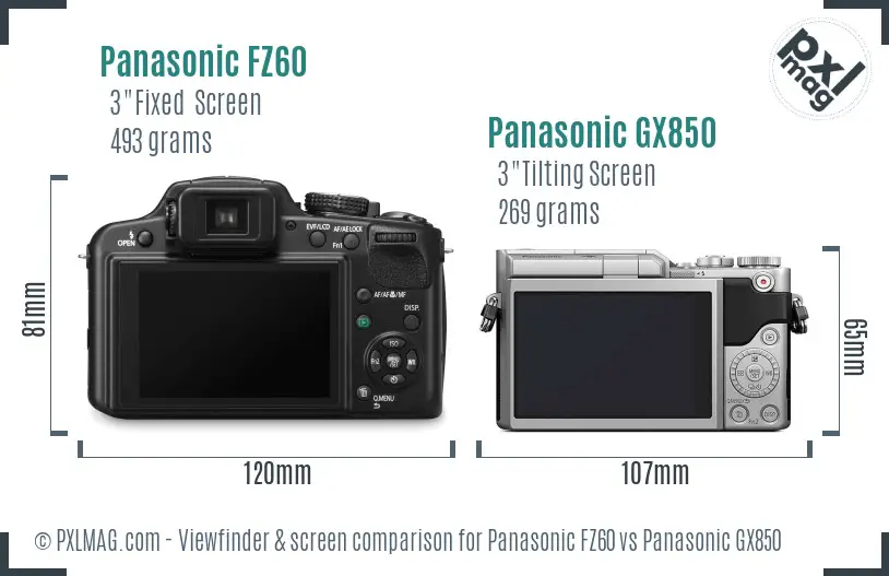 Panasonic FZ60 vs Panasonic GX850 Screen and Viewfinder comparison