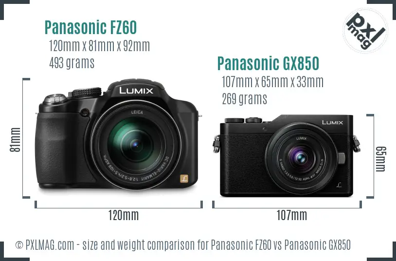 Panasonic FZ60 vs Panasonic GX850 size comparison