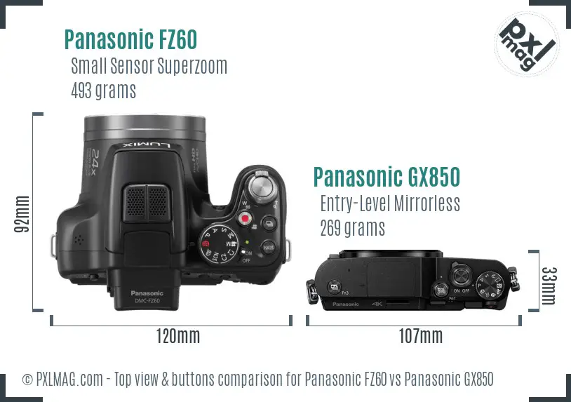 Panasonic FZ60 vs Panasonic GX850 top view buttons comparison