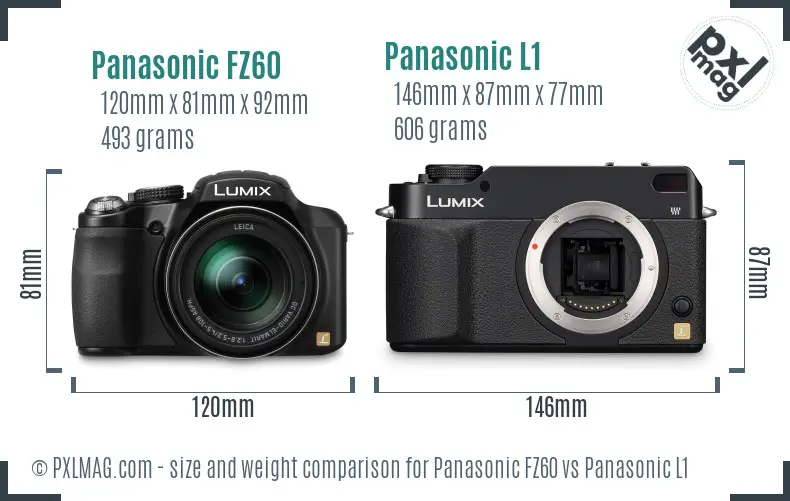 Panasonic FZ60 vs Panasonic L1 size comparison