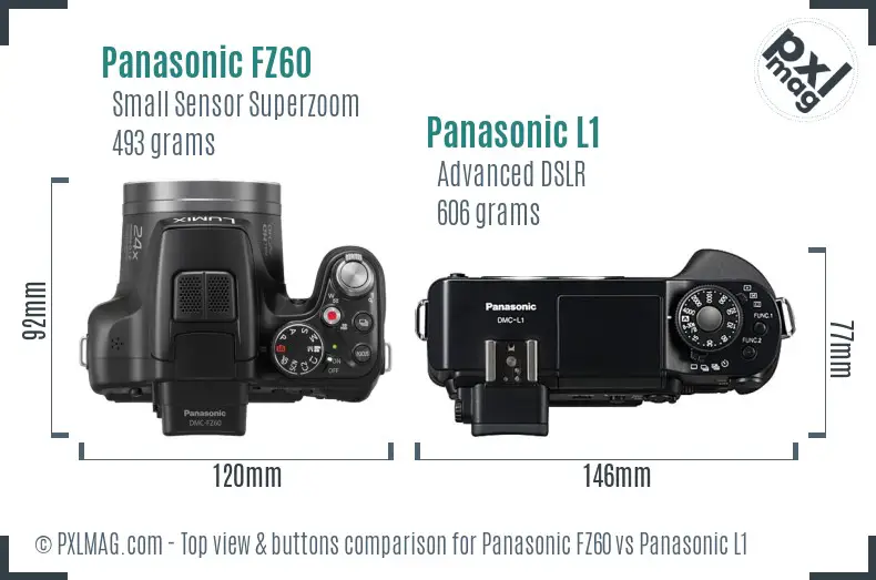 Panasonic FZ60 vs Panasonic L1 top view buttons comparison
