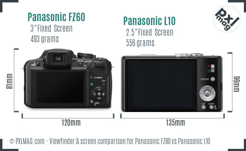 Panasonic FZ60 vs Panasonic L10 Screen and Viewfinder comparison