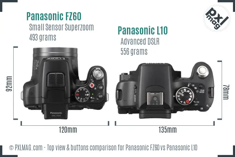 Panasonic FZ60 vs Panasonic L10 top view buttons comparison