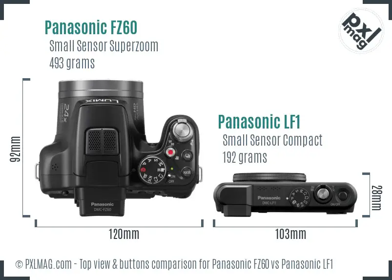 Panasonic FZ60 vs Panasonic LF1 top view buttons comparison