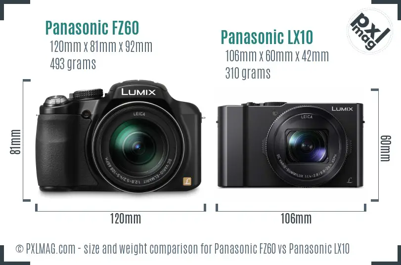 Panasonic FZ60 vs Panasonic LX10 size comparison