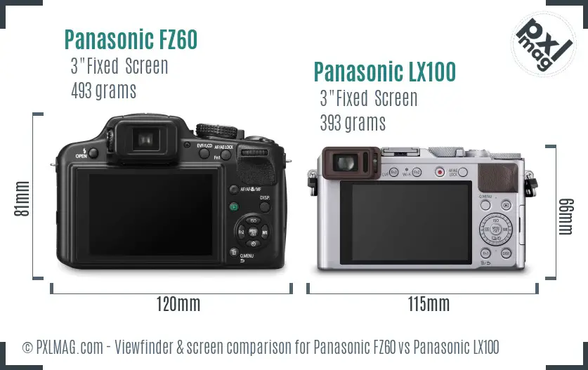 Panasonic FZ60 vs Panasonic LX100 Screen and Viewfinder comparison
