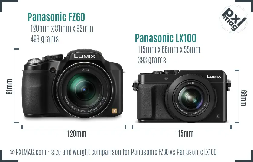 Panasonic FZ60 vs Panasonic LX100 size comparison