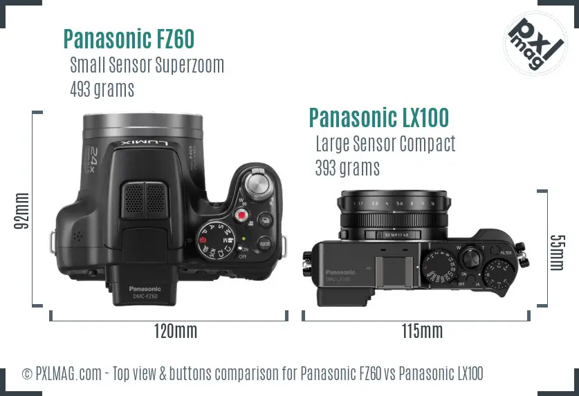 Panasonic FZ60 vs Panasonic LX100 top view buttons comparison