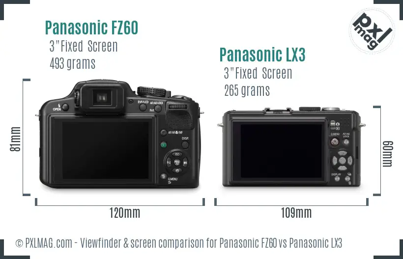 Panasonic FZ60 vs Panasonic LX3 Screen and Viewfinder comparison