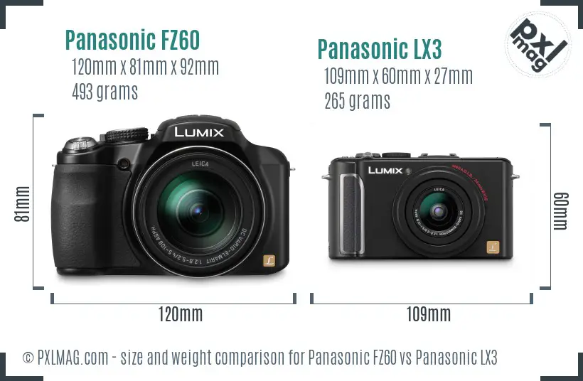 Panasonic FZ60 vs Panasonic LX3 size comparison
