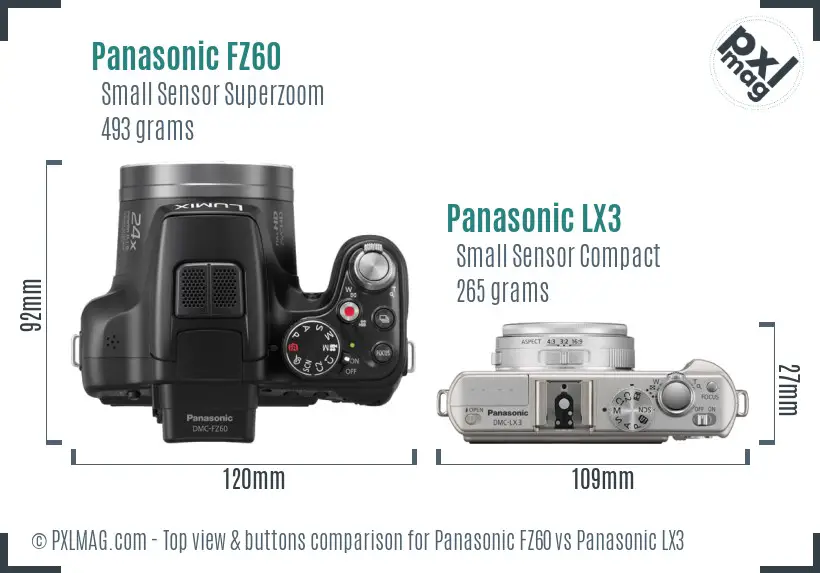 Panasonic FZ60 vs Panasonic LX3 top view buttons comparison