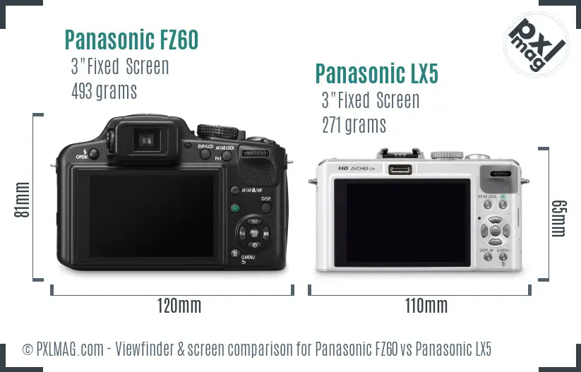 Panasonic FZ60 vs Panasonic LX5 Screen and Viewfinder comparison