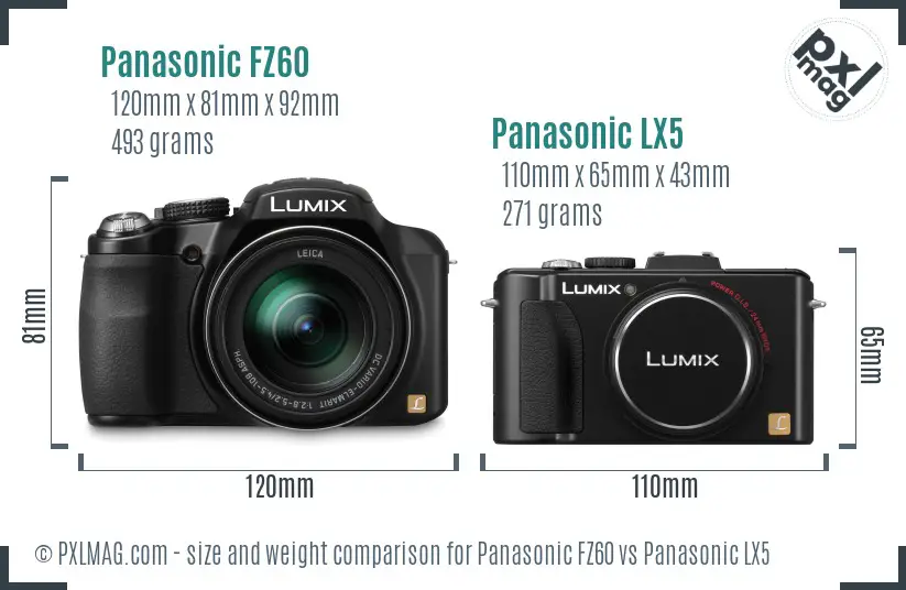 Panasonic FZ60 vs Panasonic LX5 size comparison