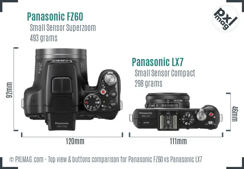 Panasonic FZ60 vs Panasonic LX7 top view buttons comparison