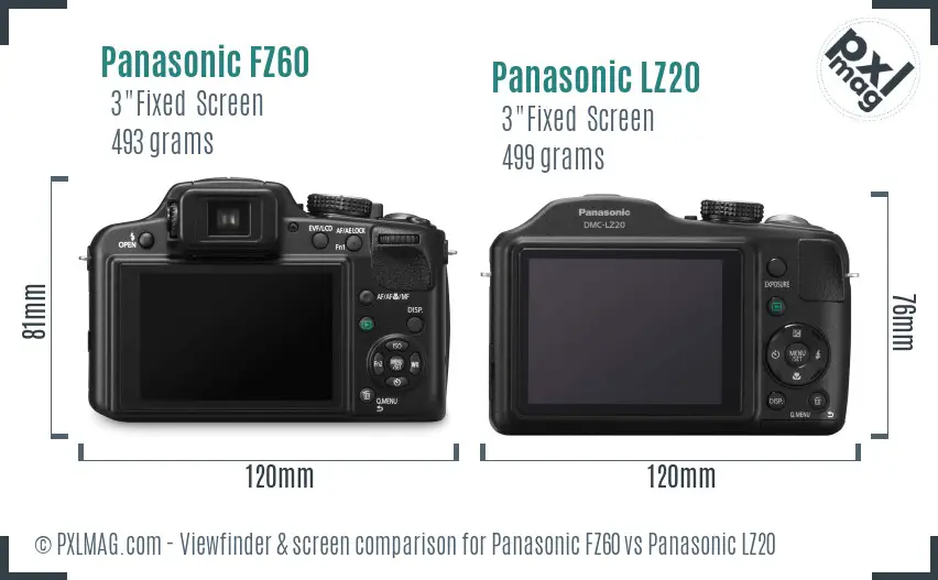 Panasonic FZ60 vs Panasonic LZ20 Screen and Viewfinder comparison