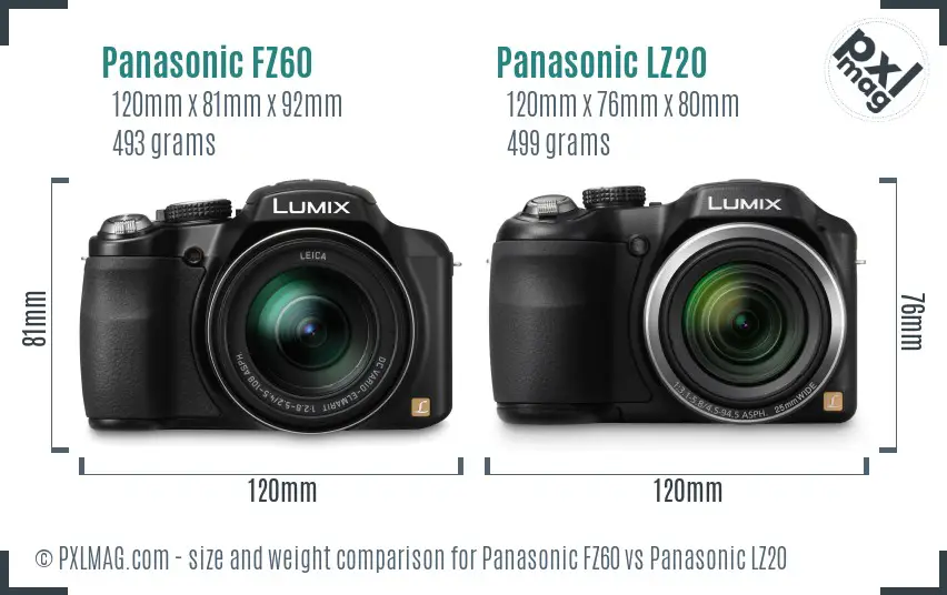 Panasonic FZ60 vs Panasonic LZ20 size comparison
