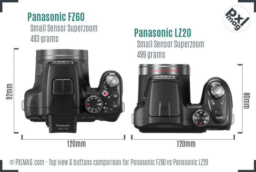 Panasonic FZ60 vs Panasonic LZ20 top view buttons comparison