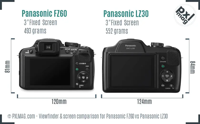 Panasonic FZ60 vs Panasonic LZ30 Screen and Viewfinder comparison