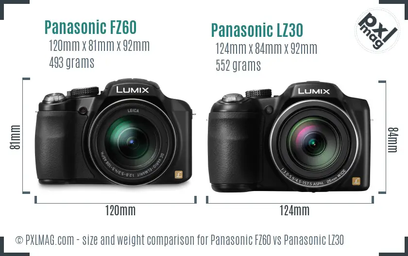 Panasonic FZ60 vs Panasonic LZ30 size comparison