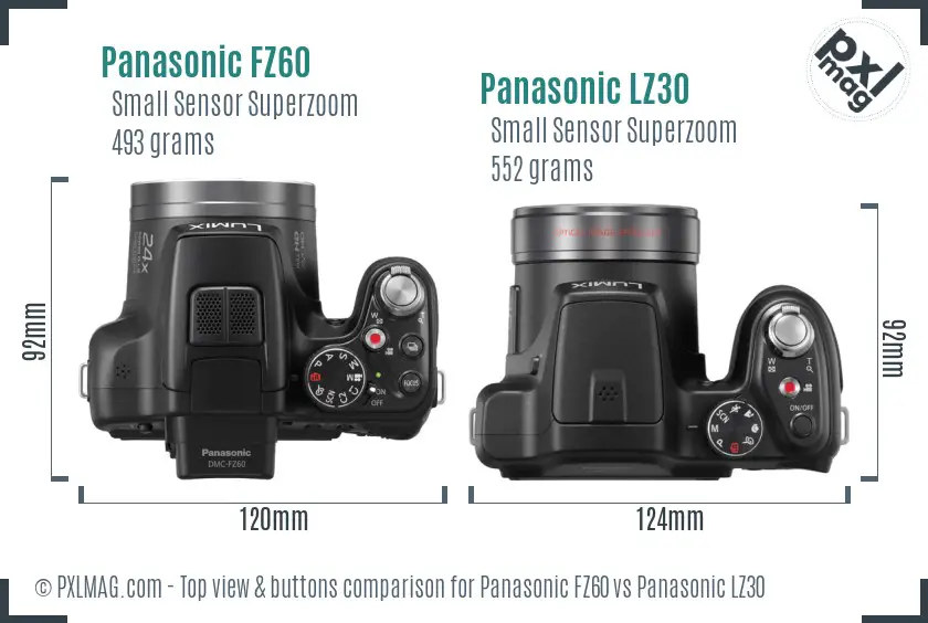 Panasonic FZ60 vs Panasonic LZ30 top view buttons comparison