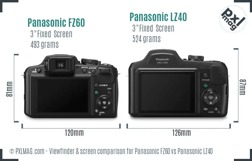 Panasonic FZ60 vs Panasonic LZ40 Screen and Viewfinder comparison