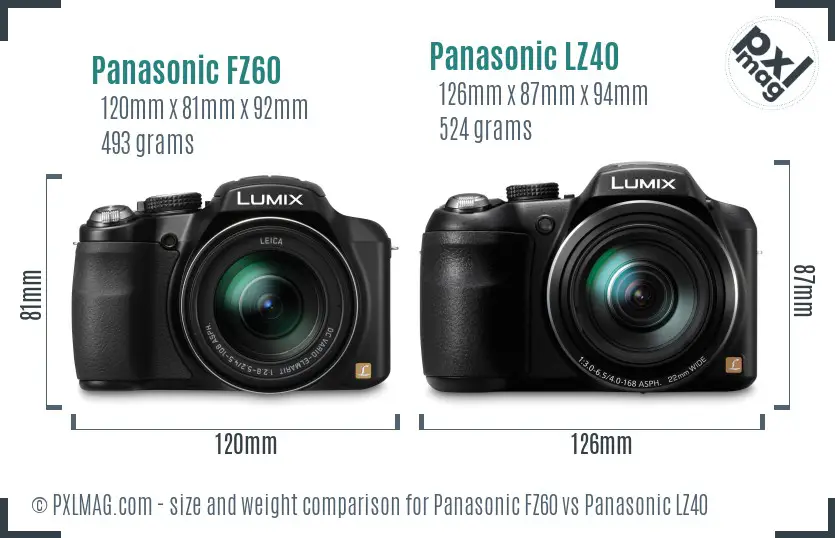 Panasonic FZ60 vs Panasonic LZ40 size comparison