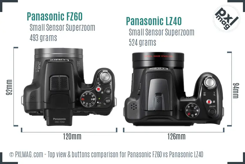 Panasonic FZ60 vs Panasonic LZ40 top view buttons comparison
