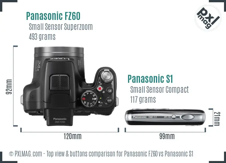 Panasonic FZ60 vs Panasonic S1 top view buttons comparison