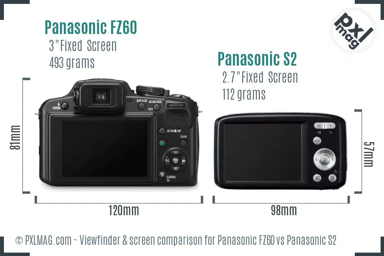 Panasonic FZ60 vs Panasonic S2 Screen and Viewfinder comparison