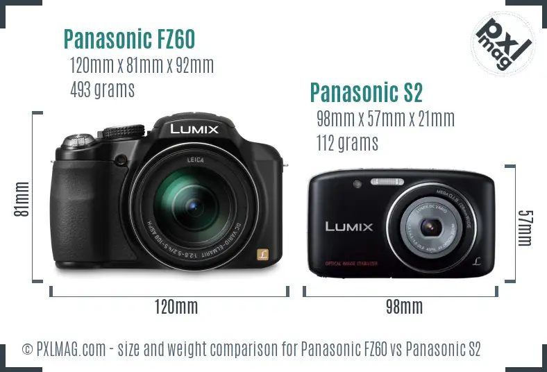 Panasonic FZ60 vs Panasonic S2 size comparison