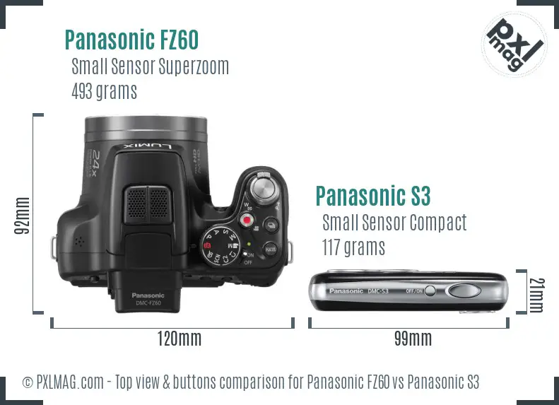 Panasonic FZ60 vs Panasonic S3 top view buttons comparison