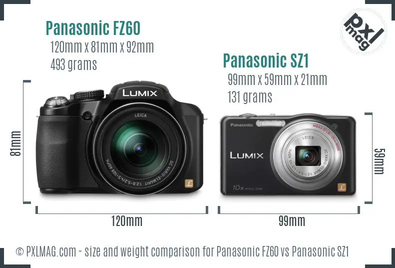 Panasonic FZ60 vs Panasonic SZ1 size comparison