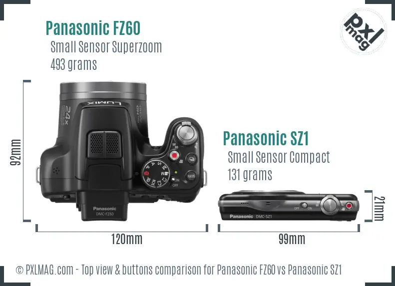 Panasonic FZ60 vs Panasonic SZ1 top view buttons comparison