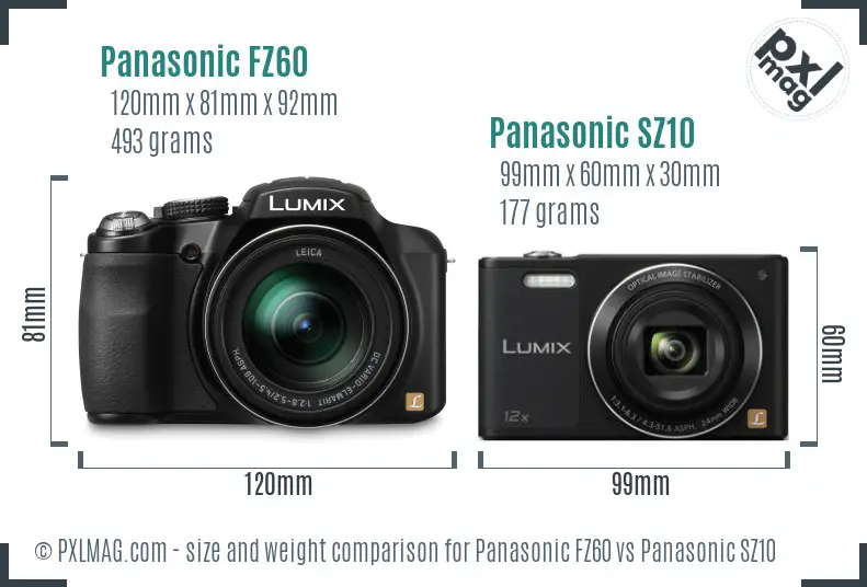 Panasonic FZ60 vs Panasonic SZ10 size comparison