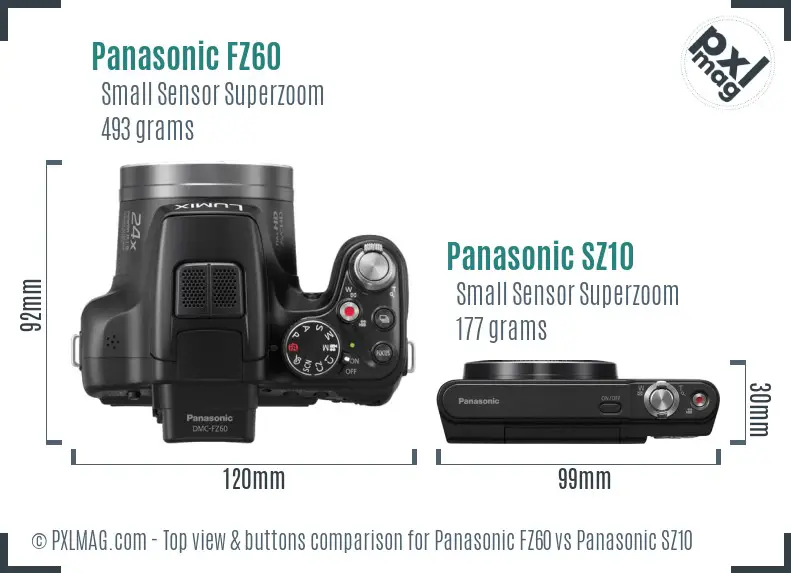 Panasonic FZ60 vs Panasonic SZ10 top view buttons comparison