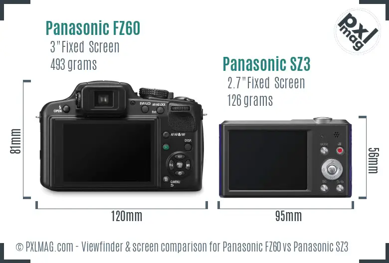 Panasonic FZ60 vs Panasonic SZ3 Screen and Viewfinder comparison