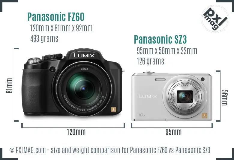 Panasonic FZ60 vs Panasonic SZ3 size comparison