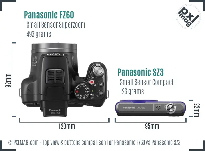 Panasonic FZ60 vs Panasonic SZ3 top view buttons comparison