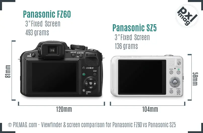 Panasonic FZ60 vs Panasonic SZ5 Screen and Viewfinder comparison