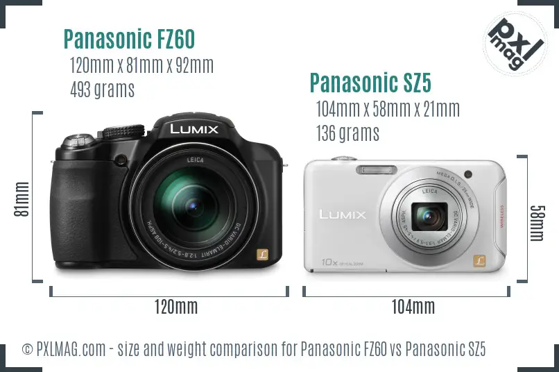 Panasonic FZ60 vs Panasonic SZ5 size comparison
