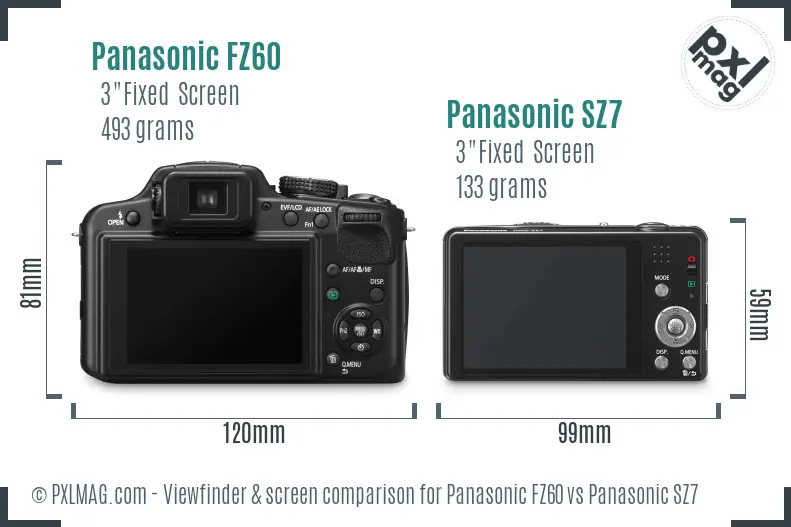 Panasonic FZ60 vs Panasonic SZ7 Screen and Viewfinder comparison