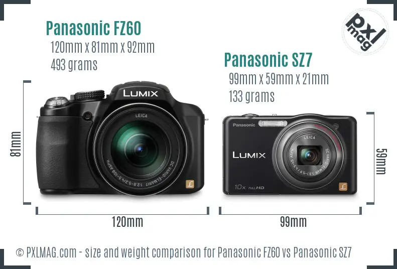 Panasonic FZ60 vs Panasonic SZ7 size comparison
