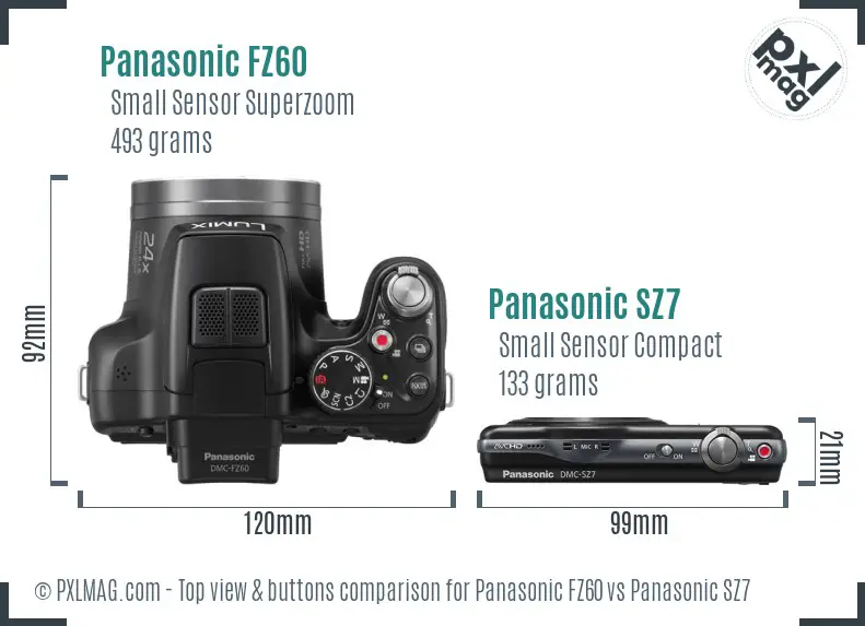Panasonic FZ60 vs Panasonic SZ7 top view buttons comparison