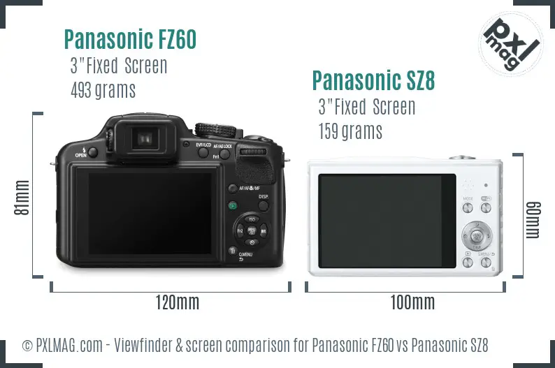 Panasonic FZ60 vs Panasonic SZ8 Screen and Viewfinder comparison
