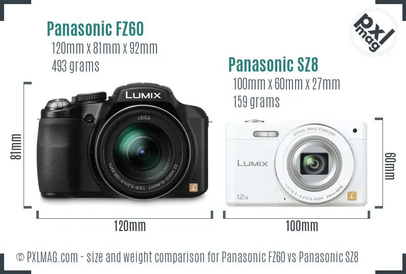 Panasonic FZ60 vs Panasonic SZ8 size comparison