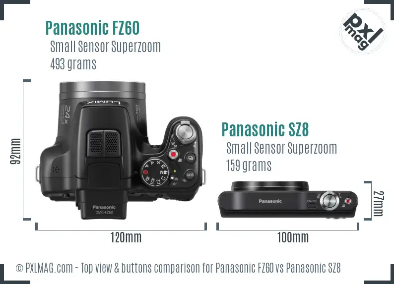 Panasonic FZ60 vs Panasonic SZ8 top view buttons comparison